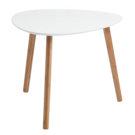Lakozott fehér asztallapú bambusz lábú dohányzó/lerakó asztalka. Méretei: Szélesség: 40 cm Hosszúság: 40 cm Magasság: 40 cm