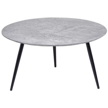 Modern kerek beton hatású szürke dohányzóasztal fekete lábakkal. Méretei: magasság: 40 cm átmérő: 79 cm alsó átmérő: 61 cm