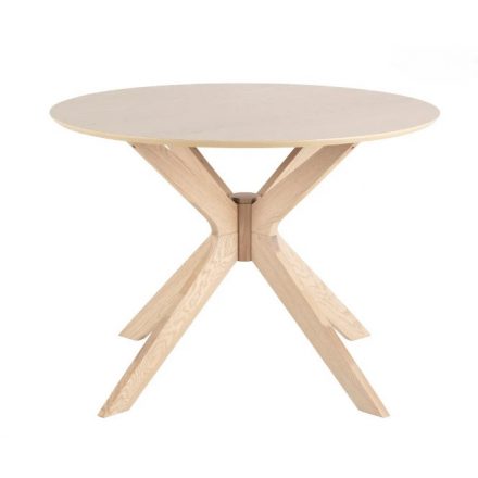 Modern kerek fa étkezőasztal fa lábakkal. Méretei: Átmérő: 120 cm