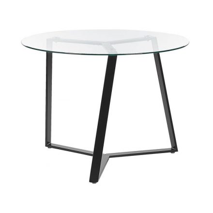 Modern kerek üveg étkezőasztal fekete fém lábakkal. Méretei: Magasság: 74 cm Szélesség: 100 cm Hossz: 100 cm Lábak magassága: 73 cm
