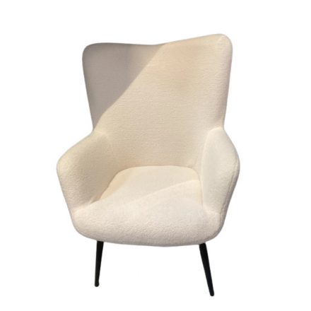 Modern relax fotel fehér textil kárpittal, fekete fém lábakkal. Méretei: 73/97/80  